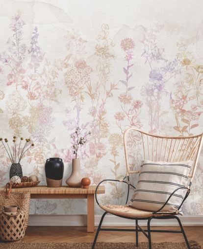 Flores marrones descoloridas con toques de rosa y morado