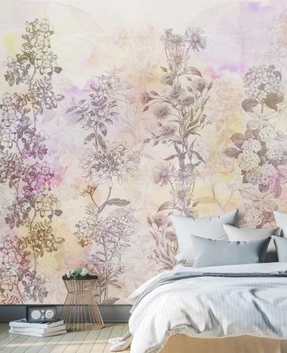 Drawn floral strips colored with pastel pink watercolor tones