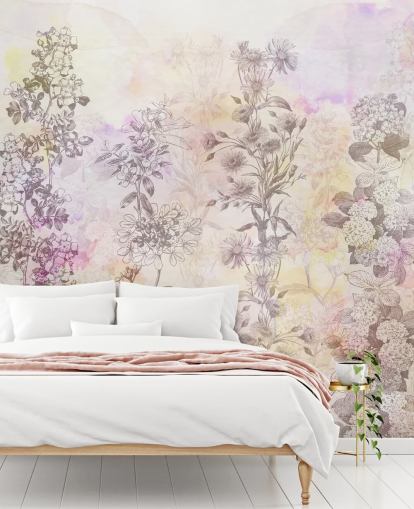 Gezeichnete florale Streifen gefärbt mit pastellrosa Aquarelltönen Gezeichnete florale Streifen gefärbt mit pastellrosa Aquarelltönen