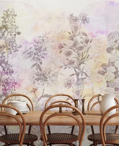 Gezeichnete florale Streifen gefärbt mit pastellrosa Aquarelltönen Gezeichnete florale Streifen gefärbt mit pastellrosa Aquarelltönen