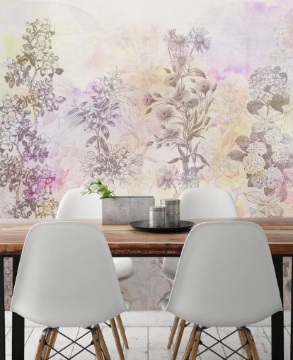 Bandes florales dessinées colorées dans des tons d'aquarelle rose pastel