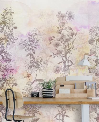 Drawn floral strips colored with pastel pink watercolor tones