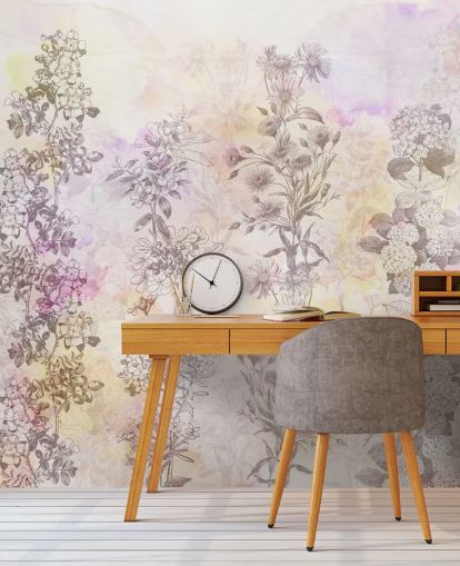 Gezeichnete florale Streifen gefärbt mit pastellrosa Aquarelltönen