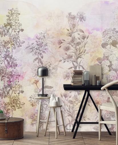 Gezeichnete florale Streifen gefärbt mit pastellrosa Aquarelltönen