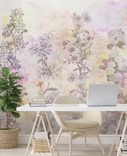 Bandes florales dessinées colorées dans des tons d'aquarelle rose pastel