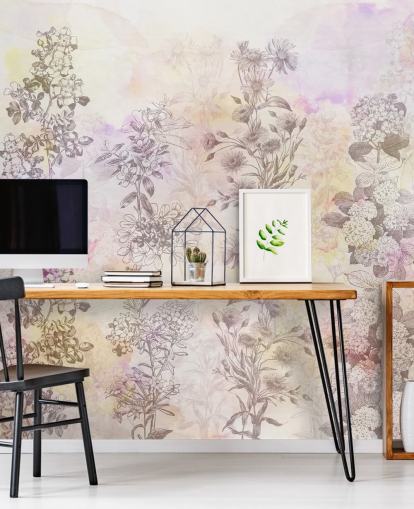 Strisce floreali disegnate colorate con toni pastello rosa acquerello