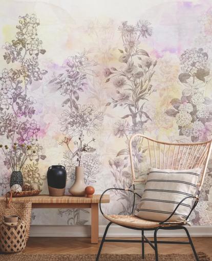 Bandes florales dessinées colorées dans des tons d'aquarelle rose pastel