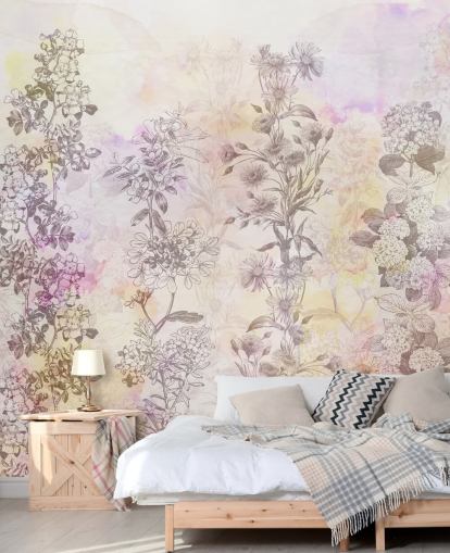 Drawn floral strips colored with pastel pink watercolor tones