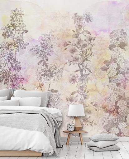 Drawn floral strips colored with pastel pink watercolor tones