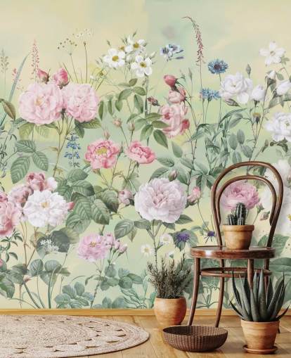 Pastel pink and white flowers on a cream background