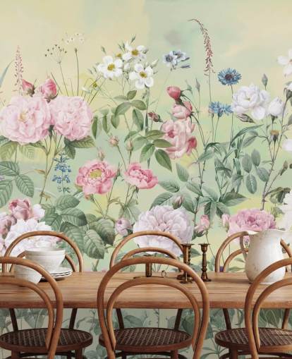 Pastel pink and white flowers on a cream background