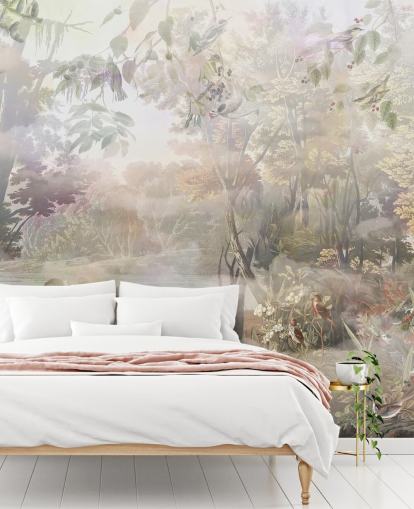 Floresta de aquarela verde e marrom suave com animais da floresta