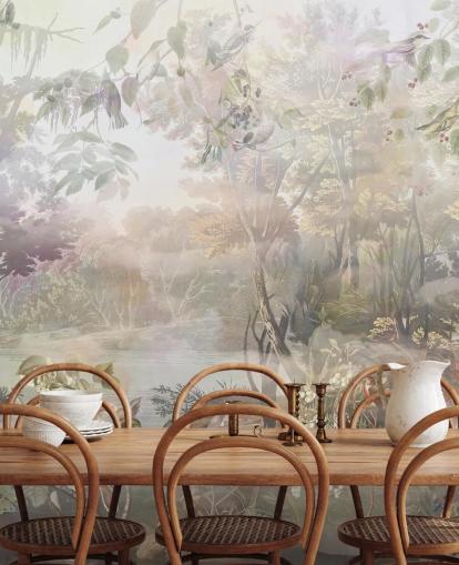 Floresta de aquarela verde e marrom suave com animais da floresta