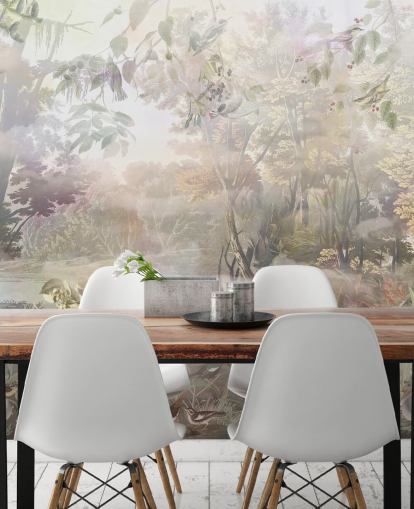 Floresta de aquarela verde e marrom suave com animais da floresta