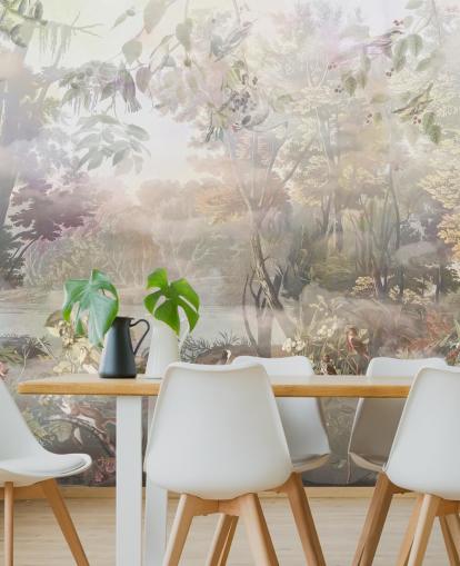 Floresta de aquarela verde e marrom suave com animais da floresta