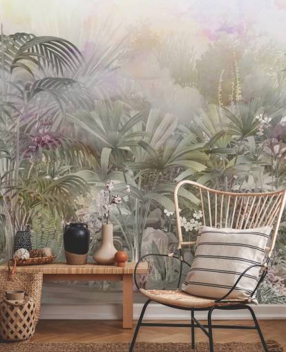 Arbres tropicaux verts aux plantes violettes et blanches Arbres tropicaux verts aux plantes violettes et blanches