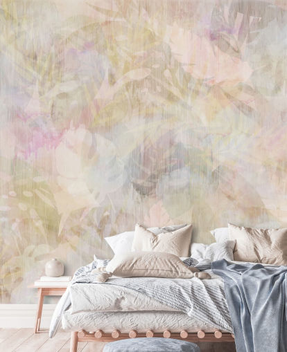 Motif aquarelle beige et violet avec des arbres délavés violets et verts