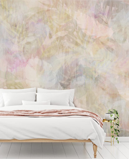 Beige and purple watercolor design with purple and green faded trees