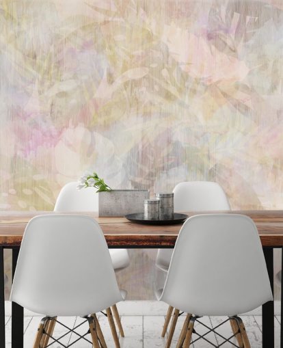 Design de aquarela bege e roxo com árvores desbotadas roxas e verdes
