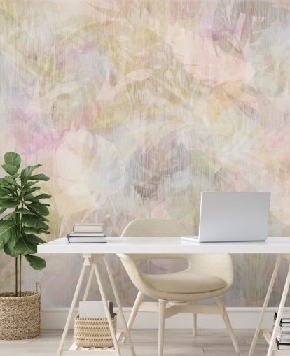 Beige and purple watercolor design with purple and green faded trees