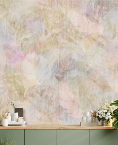 Beiges und lila Aquarelldesign mit lila und grün verblassten Bäumen Beiges und lila Aquarelldesign mit lila und grün verblassten Bäumen