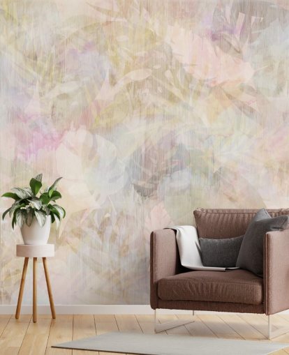 Beige og lilla akvarell design med lilla og grønne falmede trær