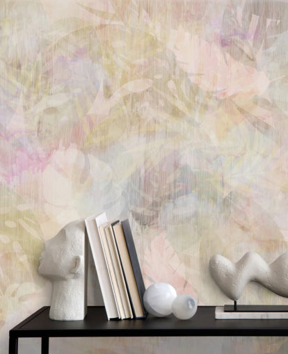 Motif aquarelle beige et violet avec des arbres délavés violets et verts