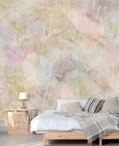 Beige and purple watercolor design with purple and green faded trees