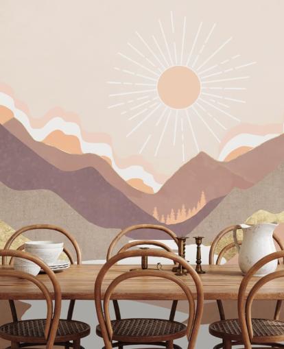 Beige, pastel pink and blush purple mountains with a white river