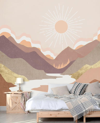 Beige, pastelli vaaleanpunainen ja punastua violetti vuoret valkoinen joki Beige, pastelli vaaleanpunainen ja punastua violetti vuoret valkoinen joki