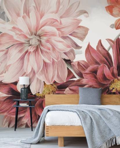 Grandi fiori rossi e rosa su sfondo bianco e grigio Grandi fiori rossi e rosa su sfondo bianco e grigio