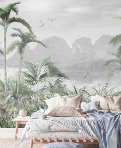 green jungle wallpaper mural called Jungle Paradise at Wallsauce for bedrooms, living rooms and hallways
