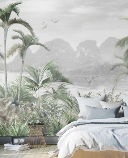 papier peint mural de la jungle verte appelé Jungle Paradise à Wallsauce pour les chambres, les salons et les couloirs