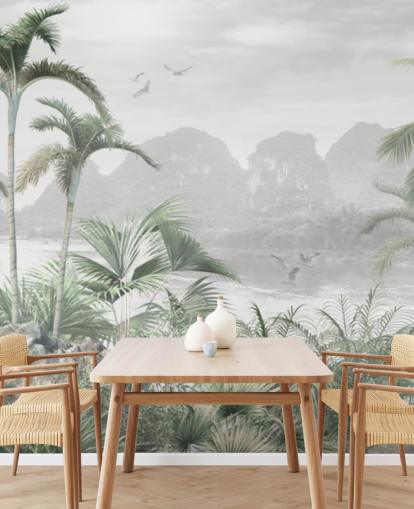 green jungle wallpaper mural called Jungle Paradise at Wallsauce for bedrooms, living rooms and hallways