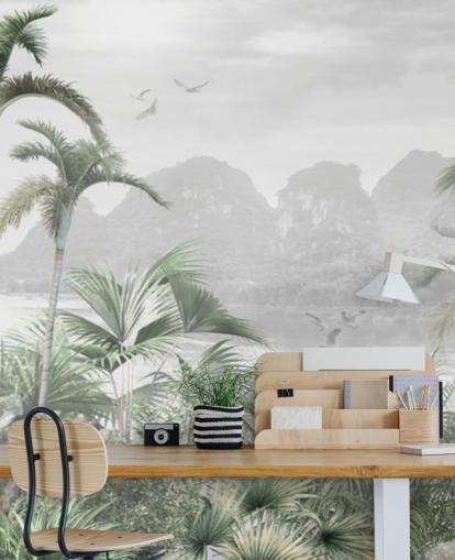 grøn jungle tapetmaleri kaldet Jungle Paradise på Wallsauce til soveværelser, stuer og gange