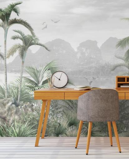 grønn jungel tapetmaleri kalt Jungle Paradise på Wallsauce for soverom, stuer og ganger