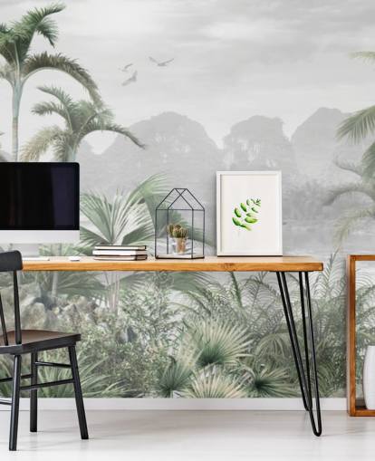 papier peint mural de la jungle verte appelé Jungle Paradise à Wallsauce pour les chambres, les salons et les couloirs