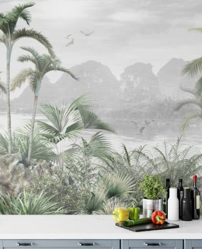 grüne Dschungel-Tapete namens Jungle Paradise in Wallsauce für Schlafzimmer, Wohnzimmer und Flure