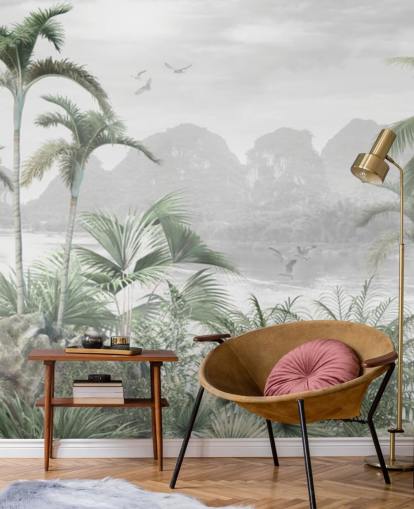 grønn jungel tapetmaleri kalt Jungle Paradise på Wallsauce for soverom, stuer og ganger grønn jungel tapetmaleri kalt Jungle Paradise på Wallsauce for soverom, stuer og ganger