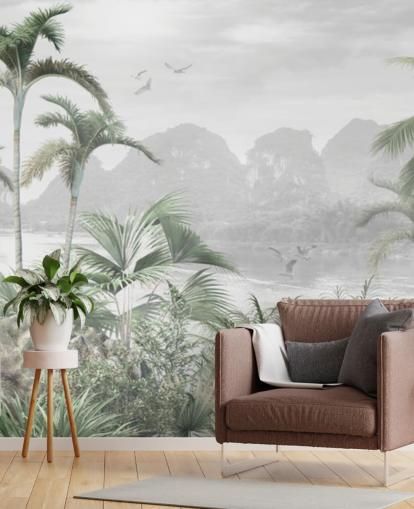 grøn jungle tapetmaleri kaldet Jungle Paradise på Wallsauce til soveværelser, stuer og gange