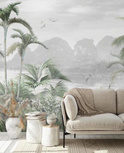 green jungle wallpaper mural called Jungle Paradise at Wallsauce for bedrooms, living rooms and hallways
