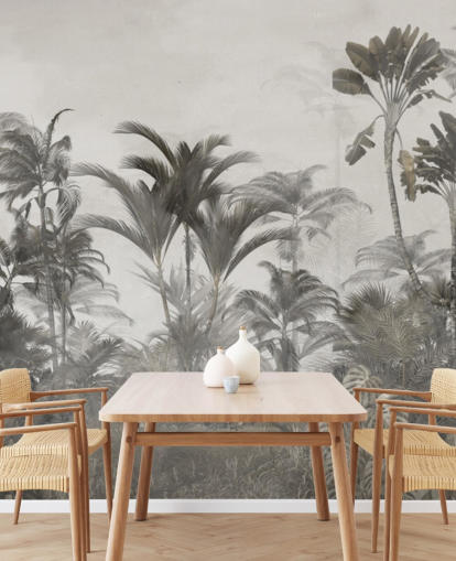 Papier peint de palmiers de la jungle tropicale vert et beige foncé