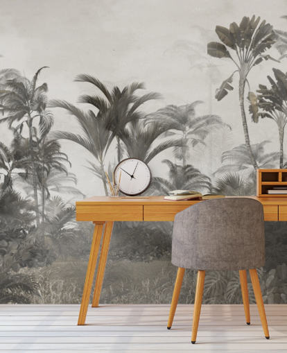 Dempet grønn og mørk beige tropisk jungel palmer tapet Dempet grønn og mørk beige tropisk jungel palmer tapet