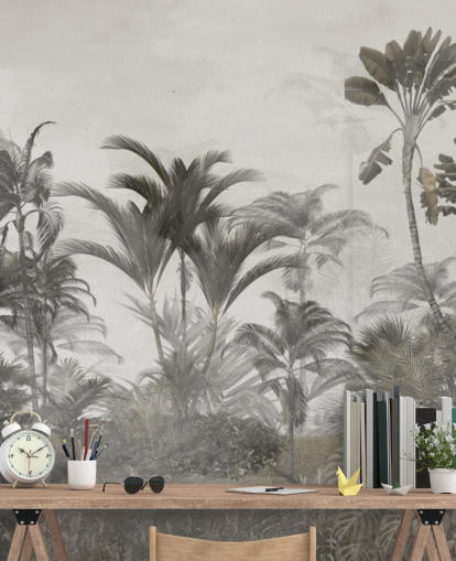 Papier peint de palmiers de la jungle tropicale vert et beige foncé