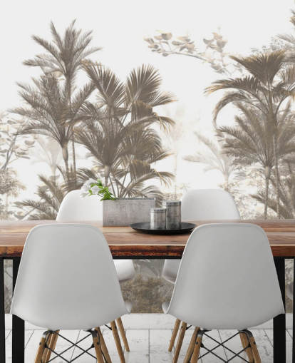 Palmiers de la jungle de la forêt tropicale brun foncé avec un fond d'écran de ciel blanc éclatant Palmiers de la jungle de la forêt tropicale brun foncé avec un fond d'écran de ciel blanc éclatant