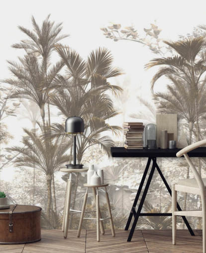 Palmiers de la jungle de la forêt tropicale brun foncé avec un fond d'écran de ciel blanc éclatant