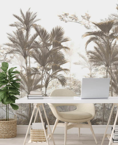 Palmiers de la jungle de la forêt tropicale brun foncé avec un fond d'écran de ciel blanc éclatant