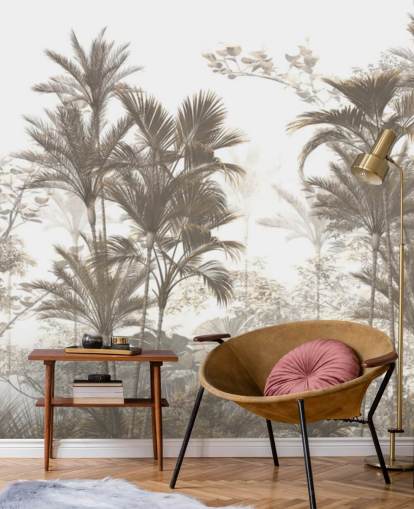 Dark brown rainforest jungle palm trees with a bright white sky wallpaper Dark brown rainforest jungle palm trees with a bright white sky wallpaper