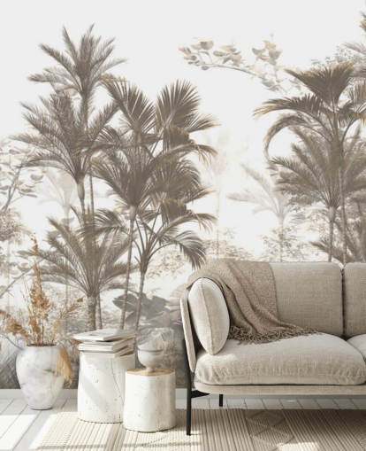 Dark brown rainforest jungle palm trees with a bright white sky wallpaper Dark brown rainforest jungle palm trees with a bright white sky wallpaper