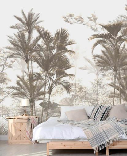 Dark brown rainforest jungle palm trees with a bright white sky wallpaper Dark brown rainforest jungle palm trees with a bright white sky wallpaper